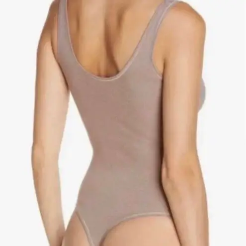 SKIMS NWT Cotton Ribbed Bodysuit in Umber Taupe Square neck sz XXS