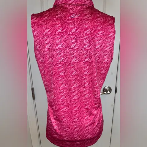 Greg Norman Pink Fern Print Sleeveless Golf Polo Top XL ML75 PlayDry Preppy