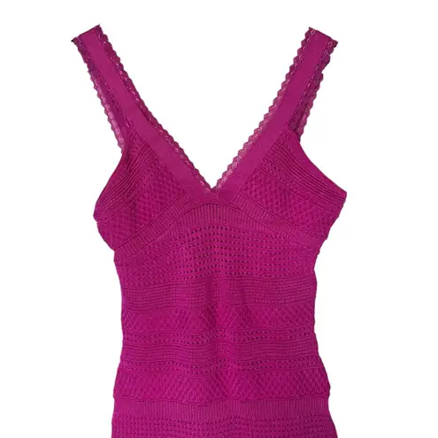 Bebe  Crochet Bandage Bodycon Midi Dress Fuchsia Pink size XS