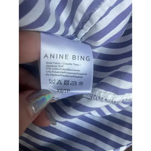 ANINE BING Striped Blue & White Ruffle Frill Blouse Top Size XS X-Small