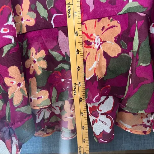 Maggy London Desert Bloom Floral Long Sleeve A-line Dress In Wine Ruffle Trim 2