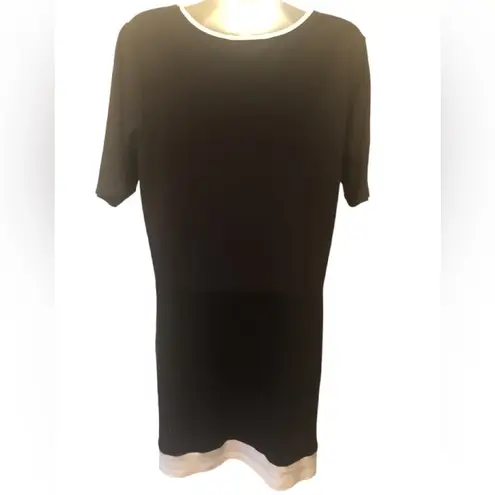 Quacker Factory Knit SS Dress Black White Sz. M Gold Rhinestone Detail At Neck