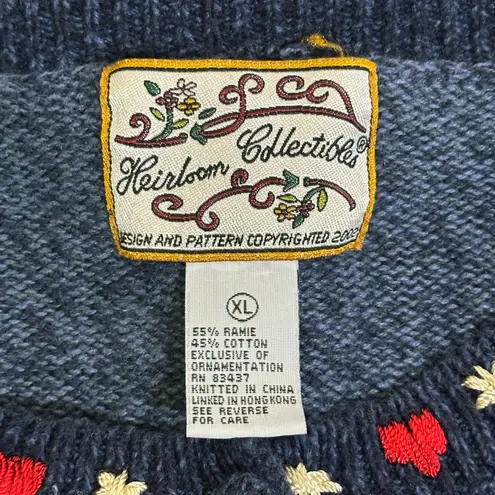 Vintage Heirloom Collectibles Cardigan Womens XL Blue Patchwork Embroidered