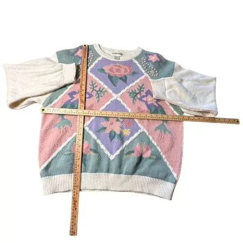 Alfred Dunner Vintage Floral Geometric Sweater Pastel multicolor Size 44