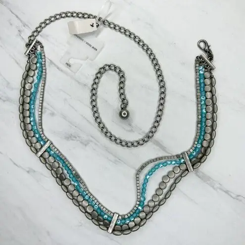 New York & Company Blue Beaded Chain Belt Y2K Festival ✨ Silver