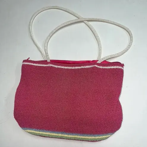 Sonoma  Crochet Purse Shoulder Bag Boho Pink White Pastel Stripes Tote Womens
