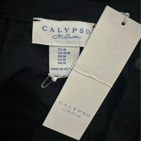 Calypso St. Barth Black Cotton Embroidered Button Front Blouse Medium Top
