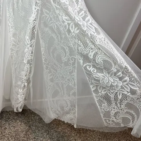 Candalite Womens Lace Maxi Dress White Belt Fairycore Romantic Bridal NEW Medium