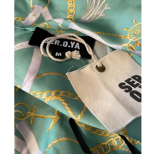 Ser.O.Ya Size Medium NEW Ellison Print Silk Top Green Nautical Halter NWT