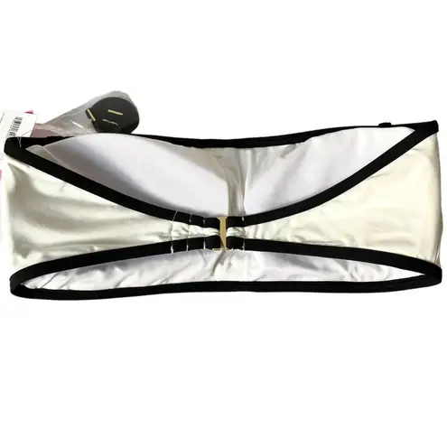 Kate Spade  Contrast Trim Bandeau Bikini Swim Set NWTs Large Cream Ivory Black