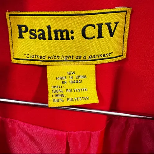 Vintage Psalm CIV Red Blazer Jacket Beaded Statement Collar Christian Faith Wear Size 16W