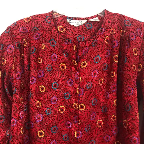 Oscar de la Renta Floral Red Long Sleeve Top Size 4