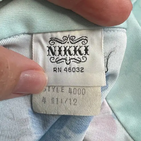 Vintage Nikki Button Down Blouse Teal Floral 70s Size M Long Sleeve Disco Blue Size M