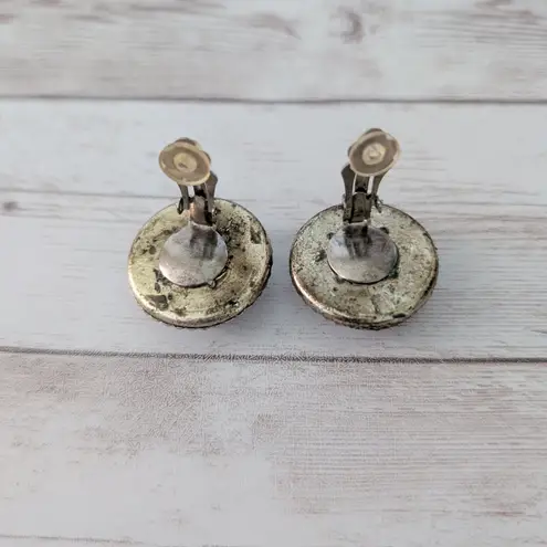 Vintage Clip On Earrings 1" Patterned Deep Red with Halo