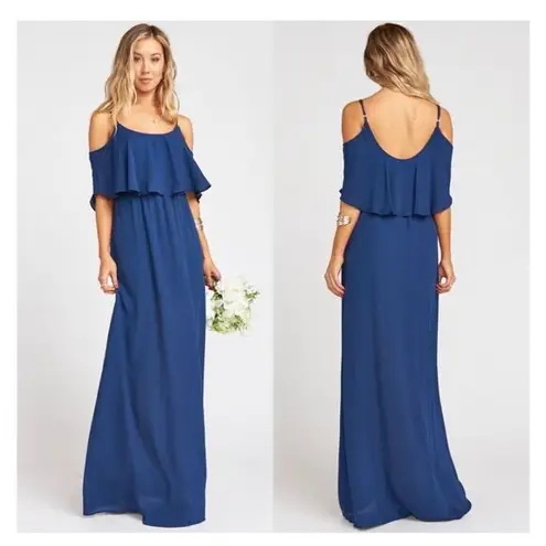 Show Me Your Mumu  Caitlin Cold Shoulder Ruffle Maxi Dress Gown Sz XS Blue Rich