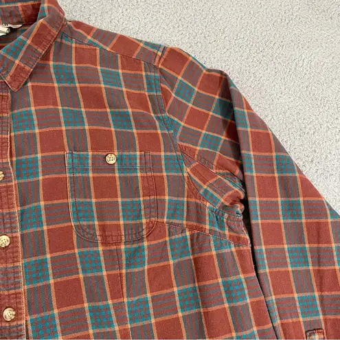 Duluth Trading Co Flannel Shirt Women XL Plaid Swingin' Pocket Button Front Red
