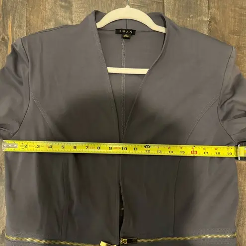 IMAN Slate Gray Knit Blazer Jacket XL | Gold Zip Pockets Work to Weekend Layer Size L