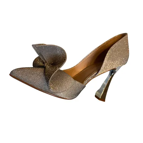 Betsey Johnson  Glitter Bow Heels Silver Metallic Glam Stiletto Pumps Size 9.5