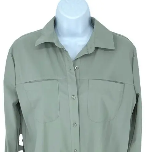 Lysse Womens Oversized Solid Button Down Short Sleeve Shirt Mint XS NWT