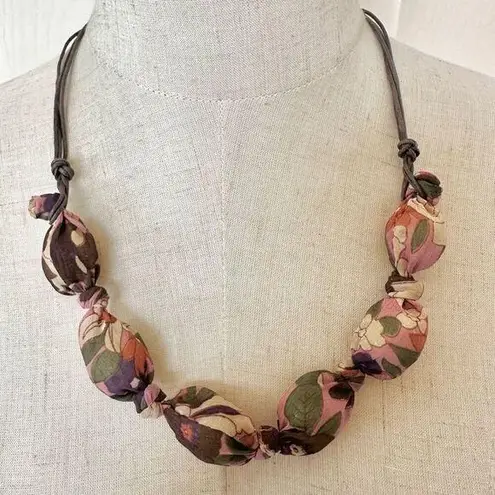 Fabric beaded necklace on cord