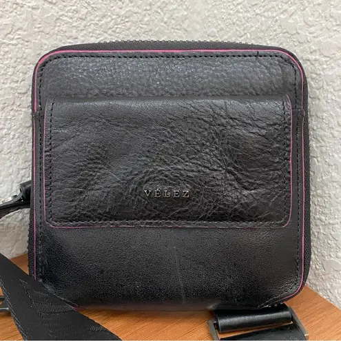 VELEZ Black Cattle Leather Crossbody Wallet Bag