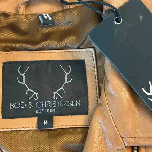 Bod & Christensen Blake Cognac cropped Leather biker jacket size Med NWT Brown