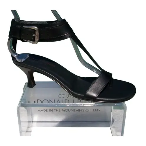 Donald Pliner Black Shine Leather Shoe Sandal Wide Ankle Strap Thong NWT $325 Size 8
