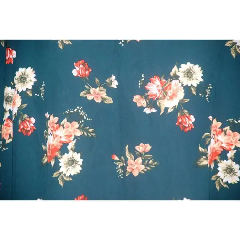 Justify Women's Blouse Size 1X Green Fall Floral 3/4 Roll Tab Sleeve Gold Tone