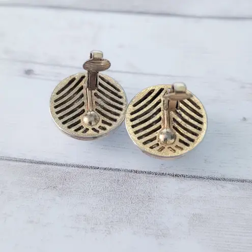 Vintage Clip On Earrings Domed Mirrored Silver Tone with Gold Tone 7/8"