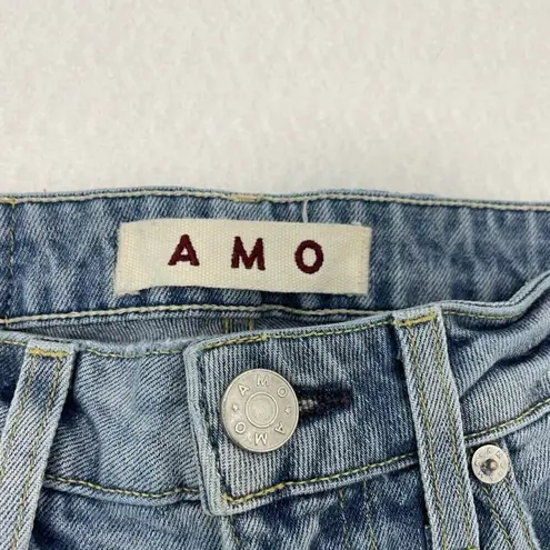 AMO Cropped Distressed Raw Hem Skinny Jeans Stretch Denim Light Wash size 25