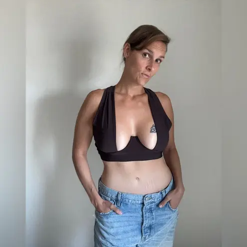 Expreso Brown Club Top Elastic Cross Back Deep Plunge 6