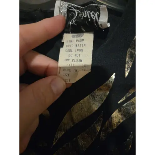 Danielle Guizio P.S. Daniel Abstract Petals Blouse, Black & Gold, Women's Medium, Long Sleeves