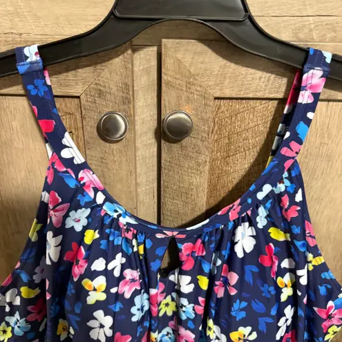 Floral Print Tankini Swimsuit Dress Plus Size Swimdress Bathing‎ Suit Blue