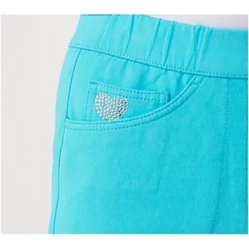 Womens Quacker Factory Dream Jeannes S Capri Turquoise Blue Pull On Pants Rhines