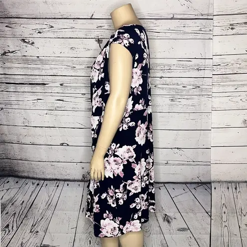 Connected Apparel NWT Size 24W Navy Blue & Purple Floral Print Sheath Dress