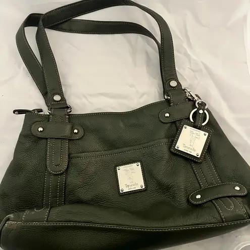 Tignanello Olive Green Leather Shoulder Bag