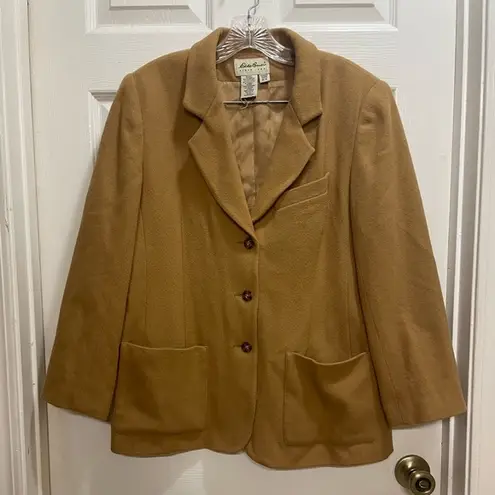 Eddie Bauer  Womens Blazer Wool Angora Size Medium Petite Camel 3 Button