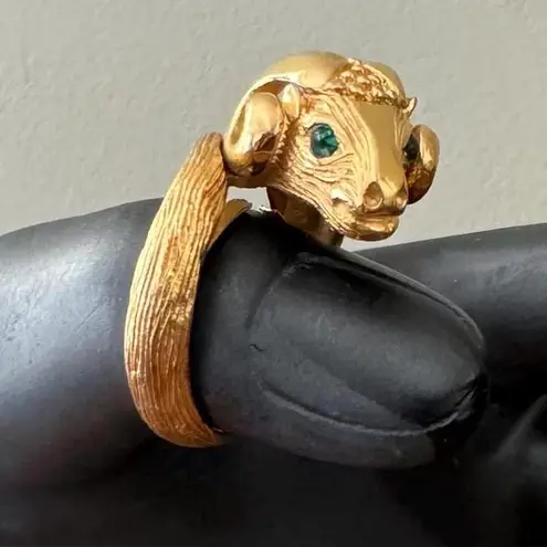 Trifari Vintage Crown 1969 Ram Ring "Something Wild" Collection Gold Tone 7"