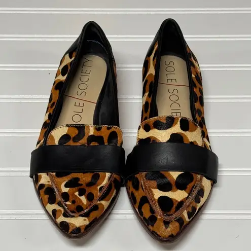 Sole Society Edie Pointed Toe Cheetah Dot Calf Hair Leather Flats Size 6