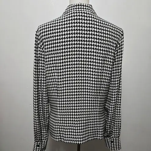 Vintage Casual Corner 90s Black & White Houndstooth Silk Button Down Size 10