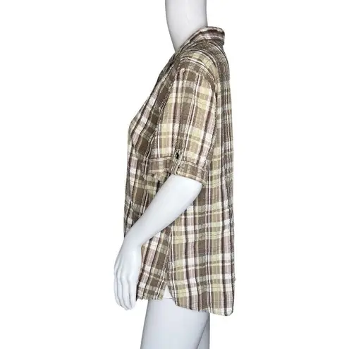 Erika  Shirt Womens Large Brown White Plaid Outdoors Campcore Cabin Casual Preppy