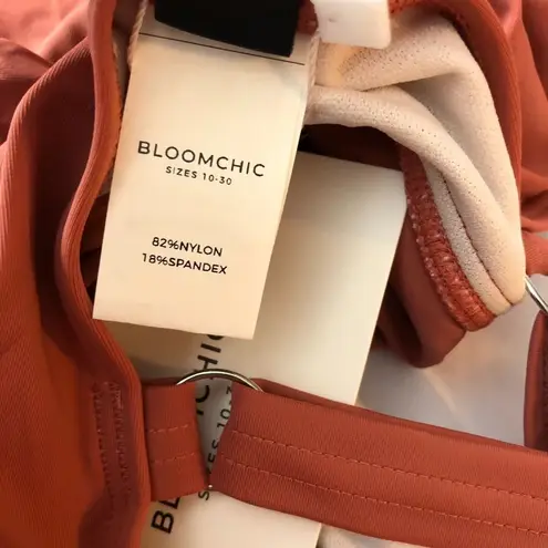 Bloomchic Drawstring Crisscross Back Ruffle Tiered Tankini Top Russet Pink 18-20