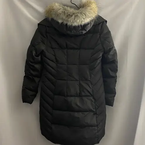 T Tahari SIZE SMALL (see measurements below)Dark GrayPuffer Coat Faux Fur Hood