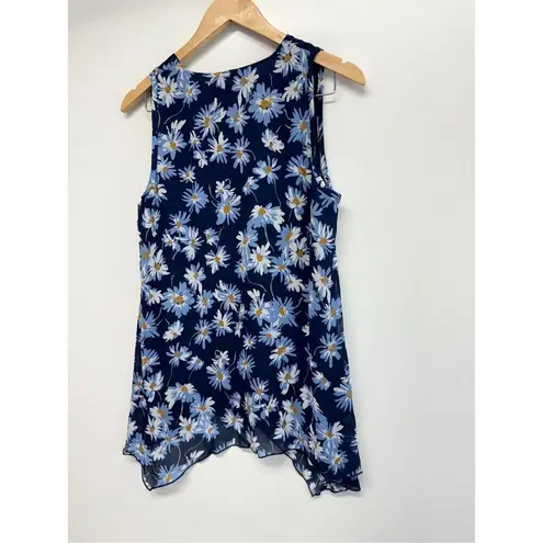 Karen Kane Tank Top Floral Size Small Blue Uneven Hem Pullover NEW