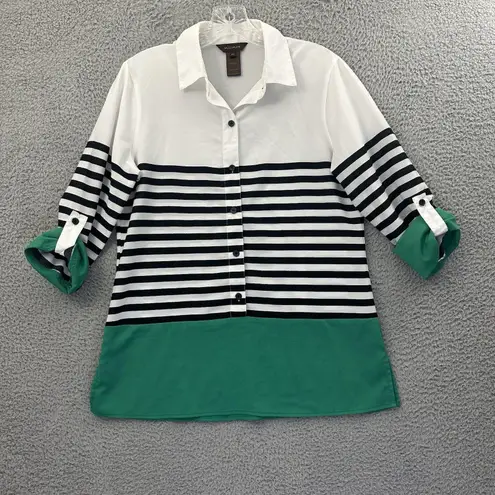 Multiples Popover Roll Tab Tunic Top Blouse Boho Striped Women's Petite Small