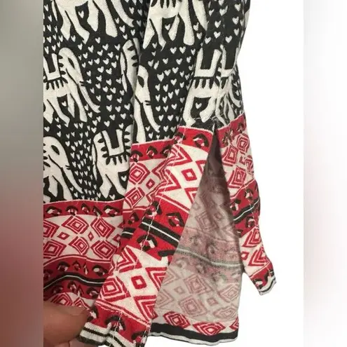 Serengeti Womens XL Elephant Print V Neck Tunic Top Rayon Made In India Boho Black