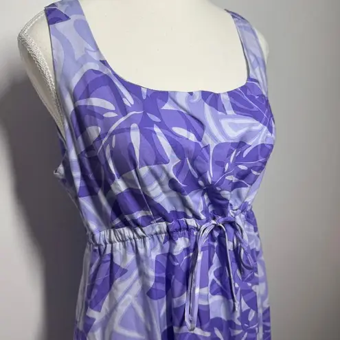 Puanani Dress Women Size M Purple Floating Monstera Empire Tie Front Hawaiian Size M