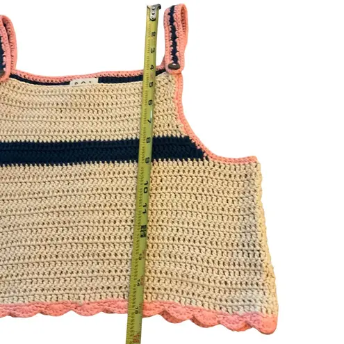 POL  Woven Crochet Tank Top Multi-Color  Pink Trim Natural Navy Blue Medium