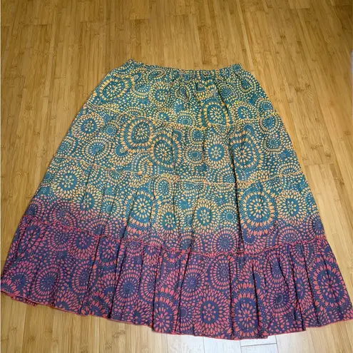 Boho Reversible Maxi Tiered Skirt Womens XL/1X Blue Purple Mandala Gypsy