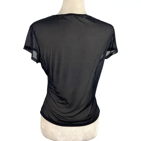 Victoria's Secret VTG  Sheer Mesh Floral Embroidered Black Crop Top Size Small